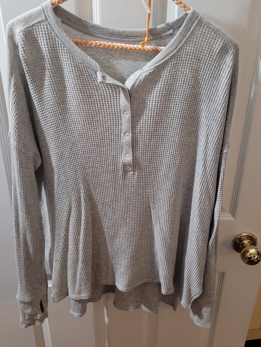 Aerie Waffle Henley Top - Gray